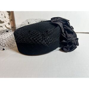 Vtg Sonni San Francisco Hat Vintage Women's Black Wool Ruffled Trim USA